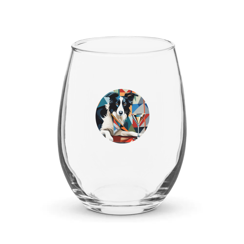 PugMug Custom Border Collie Stemless Wine Glass