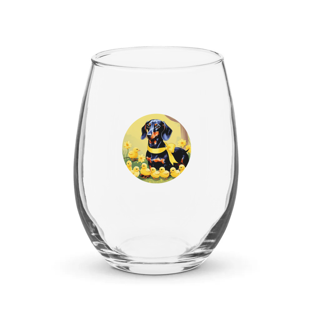 PugMug Custom Black Dachshund Stemless Wine Glass