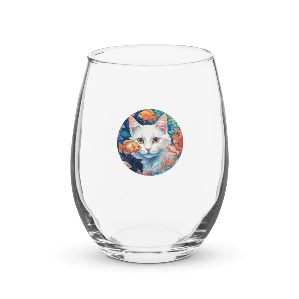 PugMug Custom White Companion Cat Stemless Wine Glass