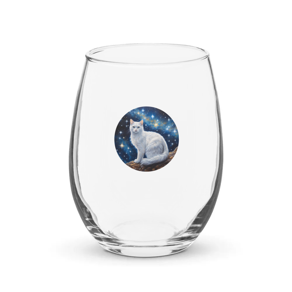 PugMug Custom White Companion Cat Stemless Wine Glass