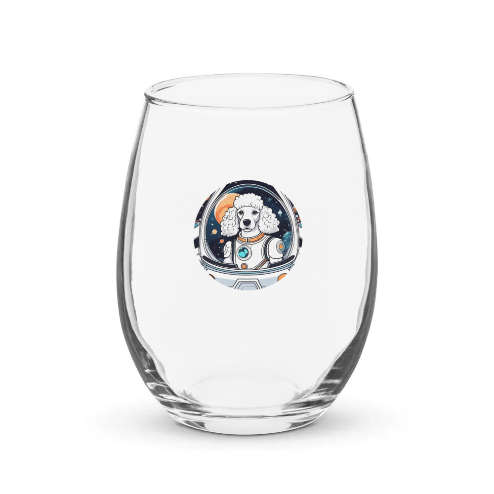 PugMug Custom White Poodle Stemless Wine Glass