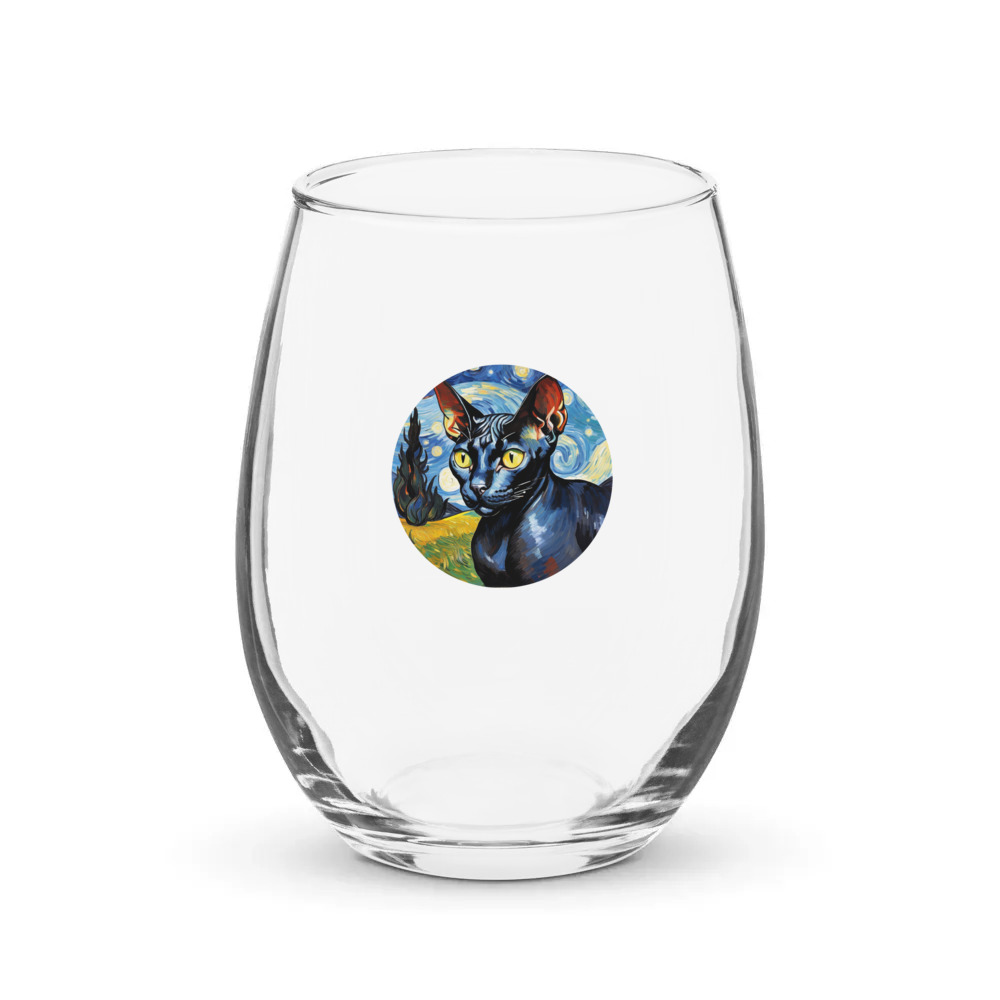 PugMug Custom Black Sphynx Cat Stemless Wine Glass