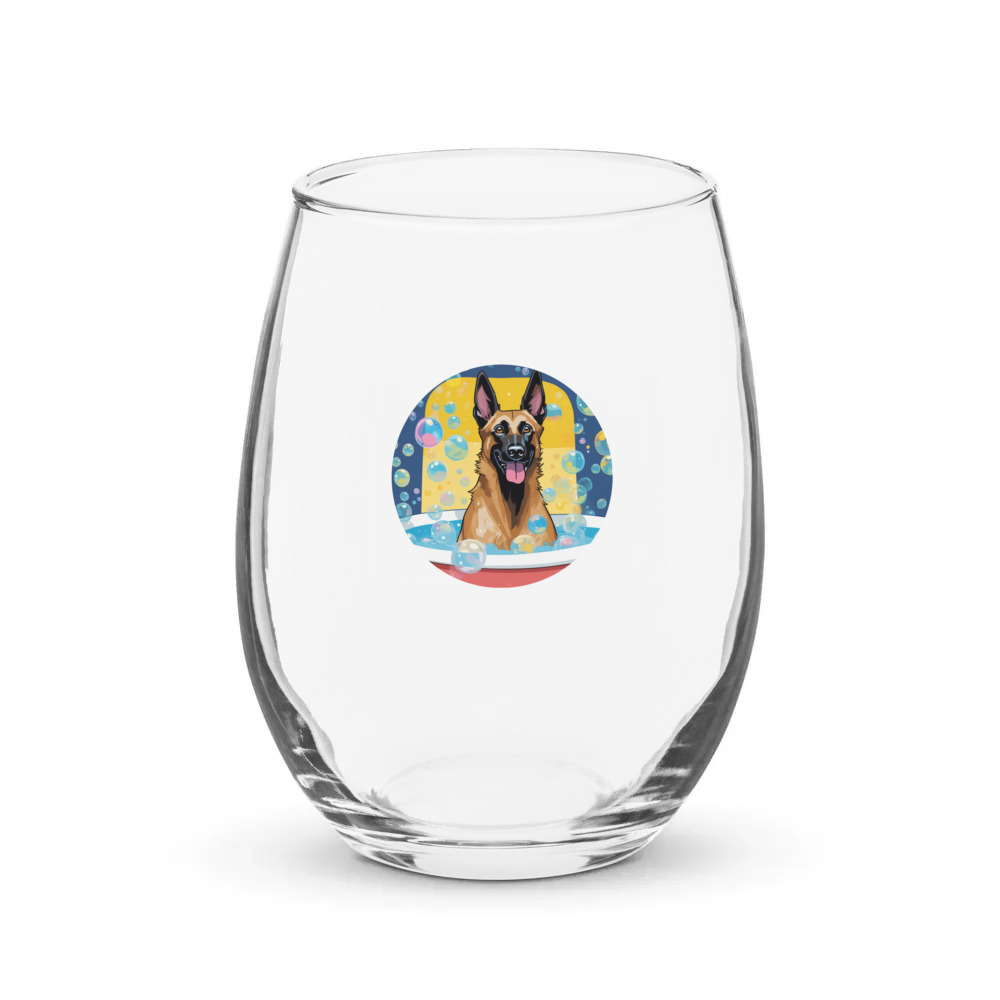 PugMug Custom Belgian Malinois Stemless Wine Glass