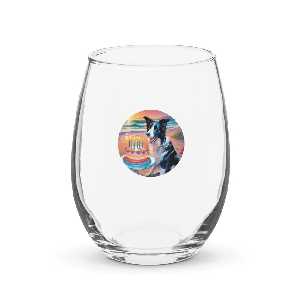 PugMug Custom Border Collie Stemless Wine Glass