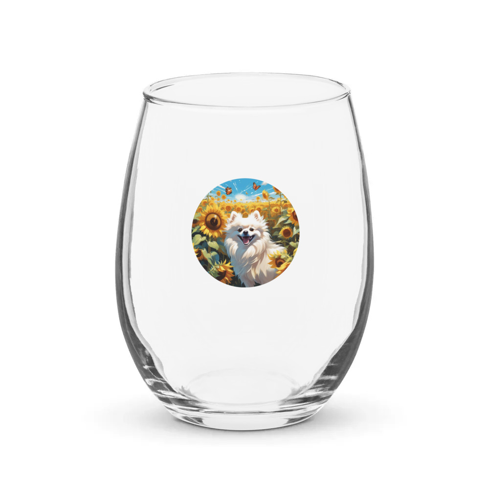 PugMug Custom White Pomeranian Stemless Wine Glass