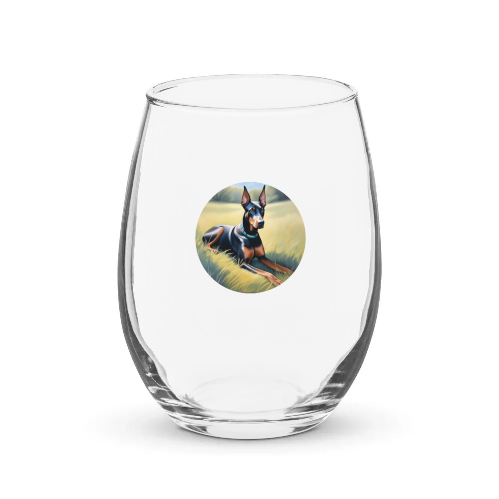 PugMug Custom Doberman Pinscher Stemless Wine Glass