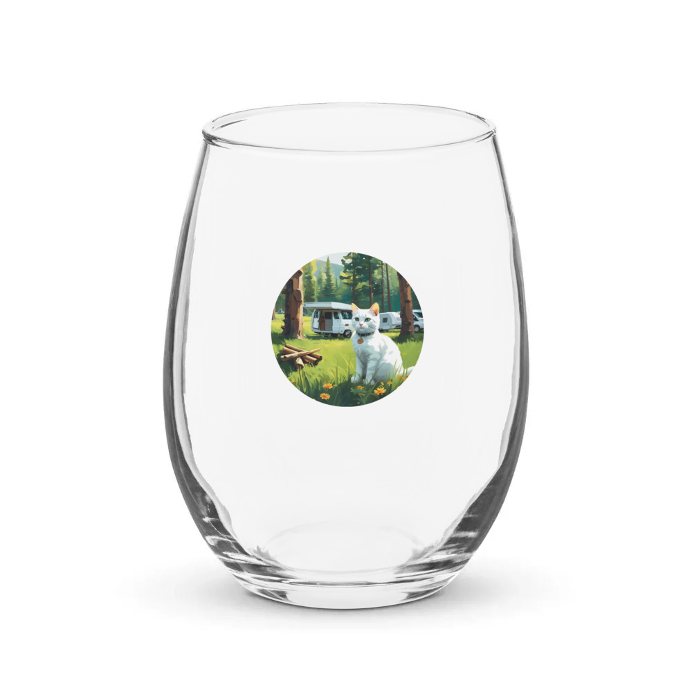 PugMug Custom White Companion Cat Stemless Wine Glass