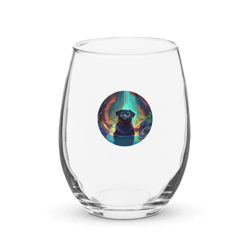 PugMug Custom Black Pug Stemless Wine Glass