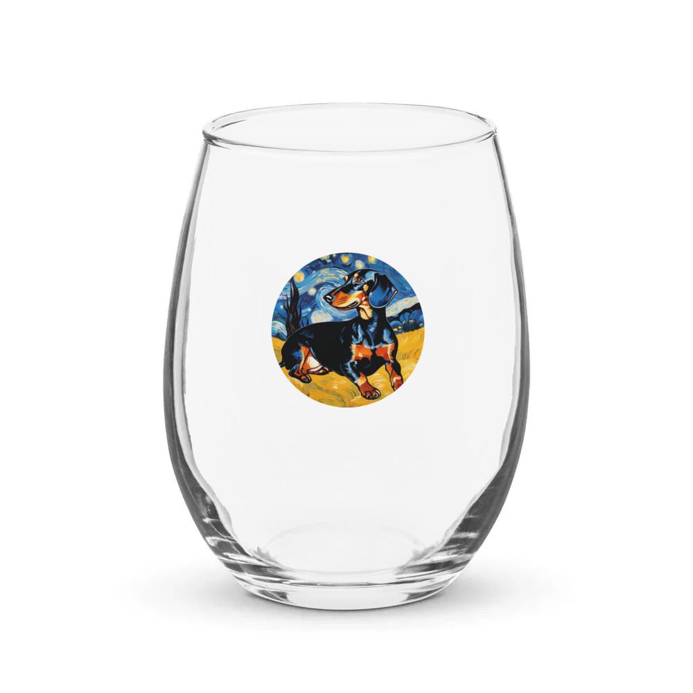 PugMug Custom Black Dachshund Stemless Wine Glass