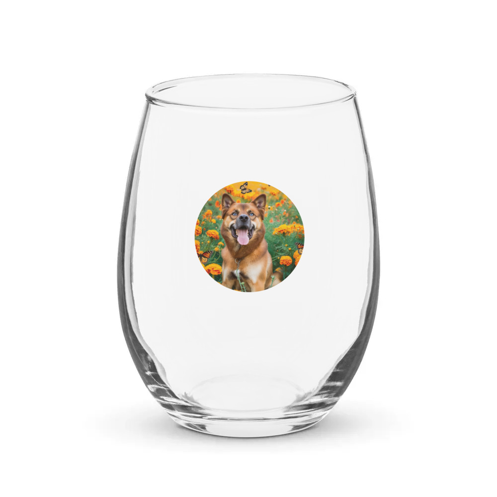 PugMug Custom Blue Stemless Wine Glass