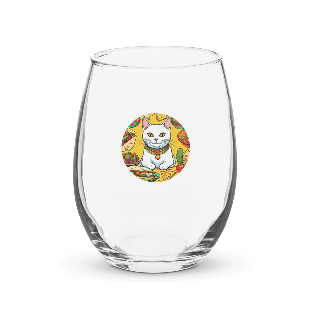 PugMug Custom White Companion Cat Stemless Wine Glass