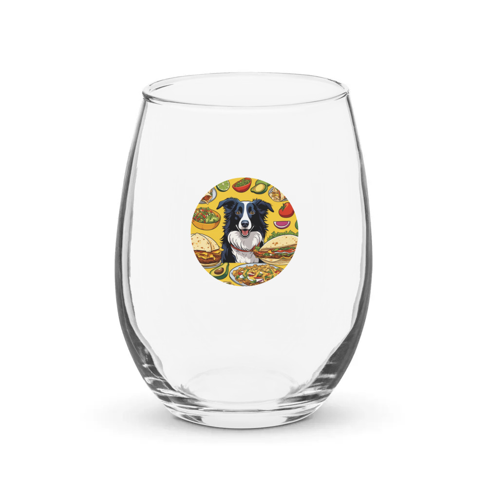 PugMug Custom Border Collie Stemless Wine Glass