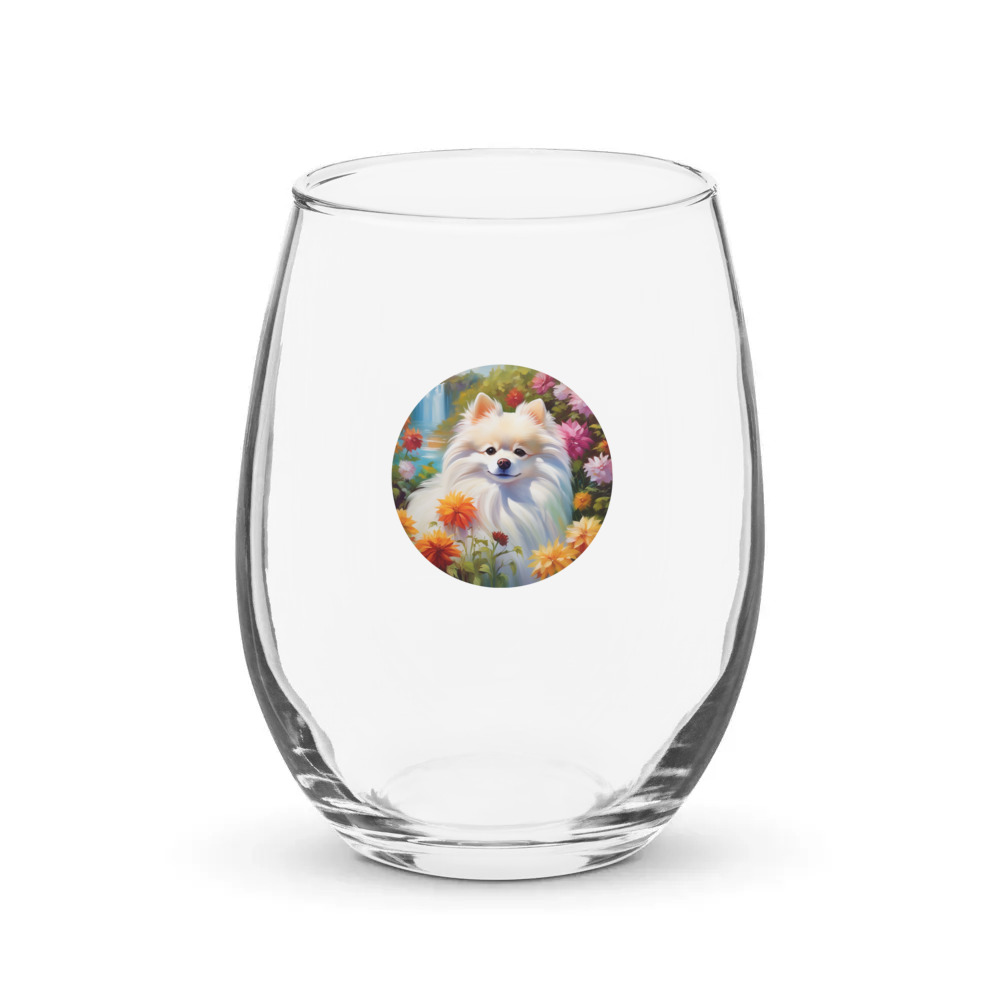 PugMug Custom White Pomeranian Stemless Wine Glass