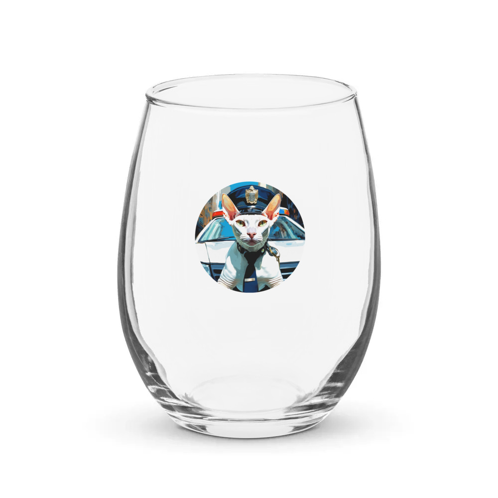 PugMug Custom White Sphynx Cat Stemless Wine Glass