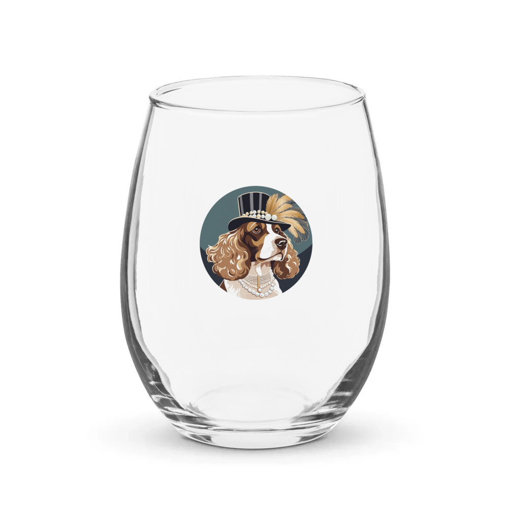 PugMug Custom English Cocker Spaniel Stemless Wine Glass