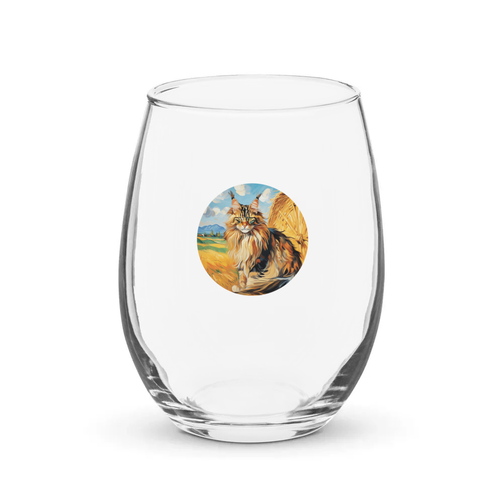 PugMug Custom Tabby Maine Coon Cat Stemless Wine Glass