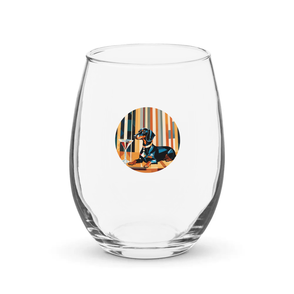 PugMug Custom Black Dachshund Stemless Wine Glass