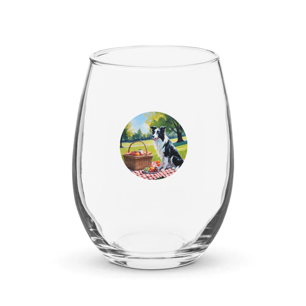 PugMug Custom Border Collie Stemless Wine Glass