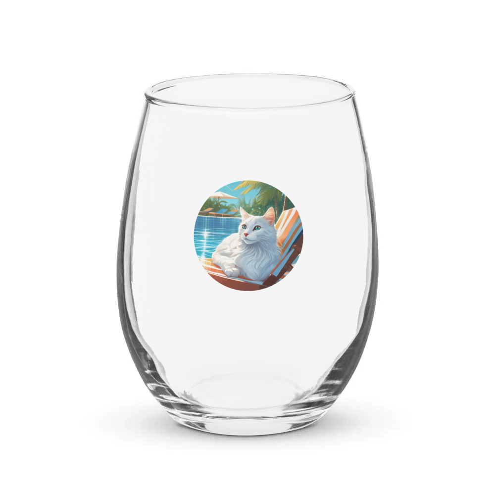 PugMug Custom White Companion Cat Stemless Wine Glass