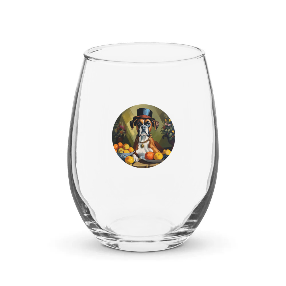 PugMug Custom Boxer Dog Stemless Wine Glass