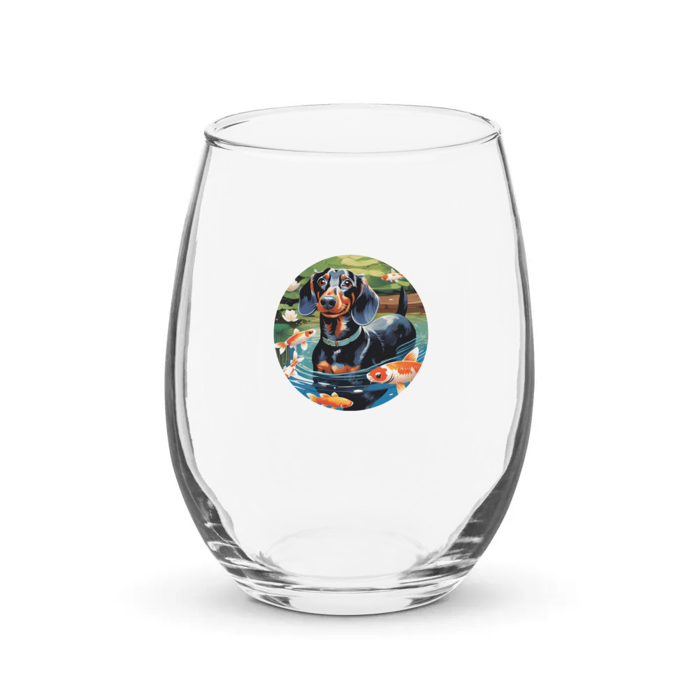 PugMug Custom Black Dachshund Stemless Wine Glass