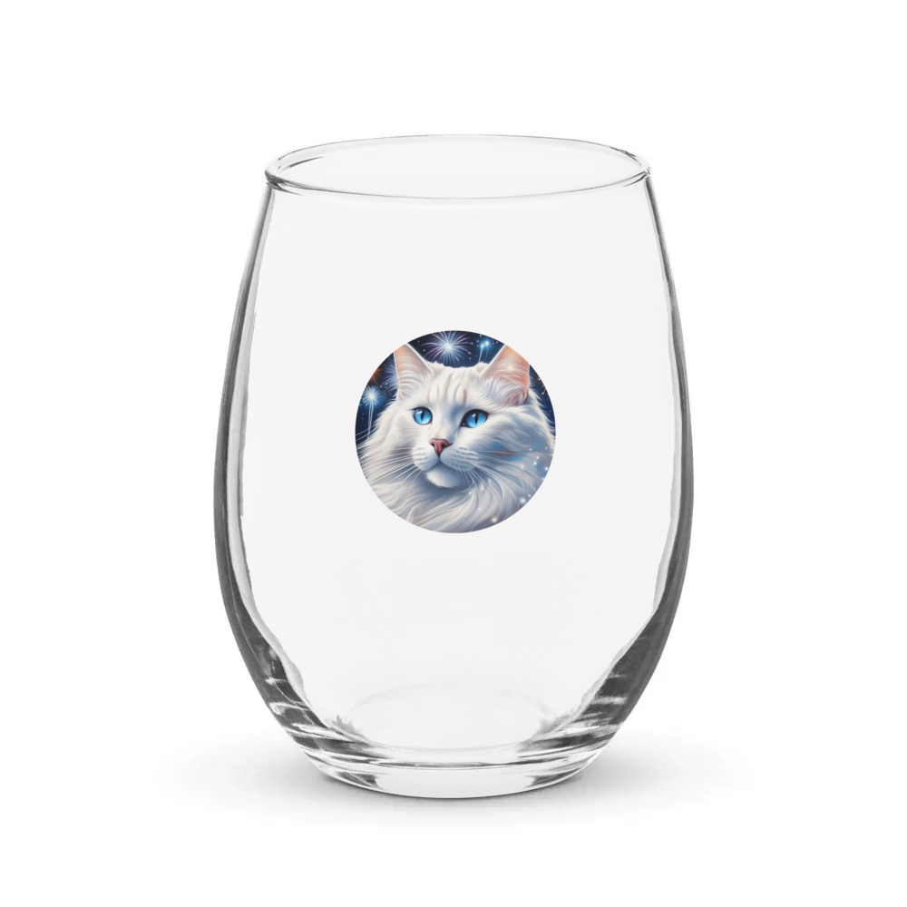 PugMug Custom White Ragdoll Cat Stemless Wine Glass