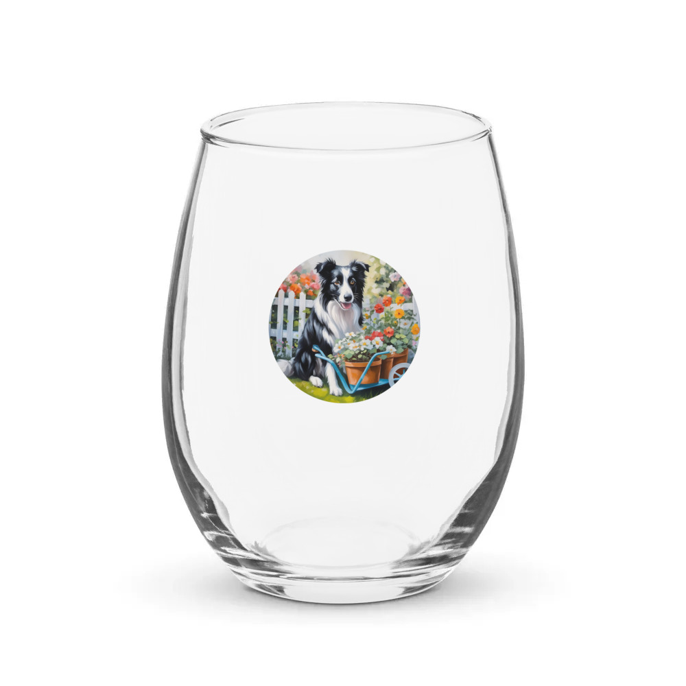 PugMug Custom Border Collie Stemless Wine Glass