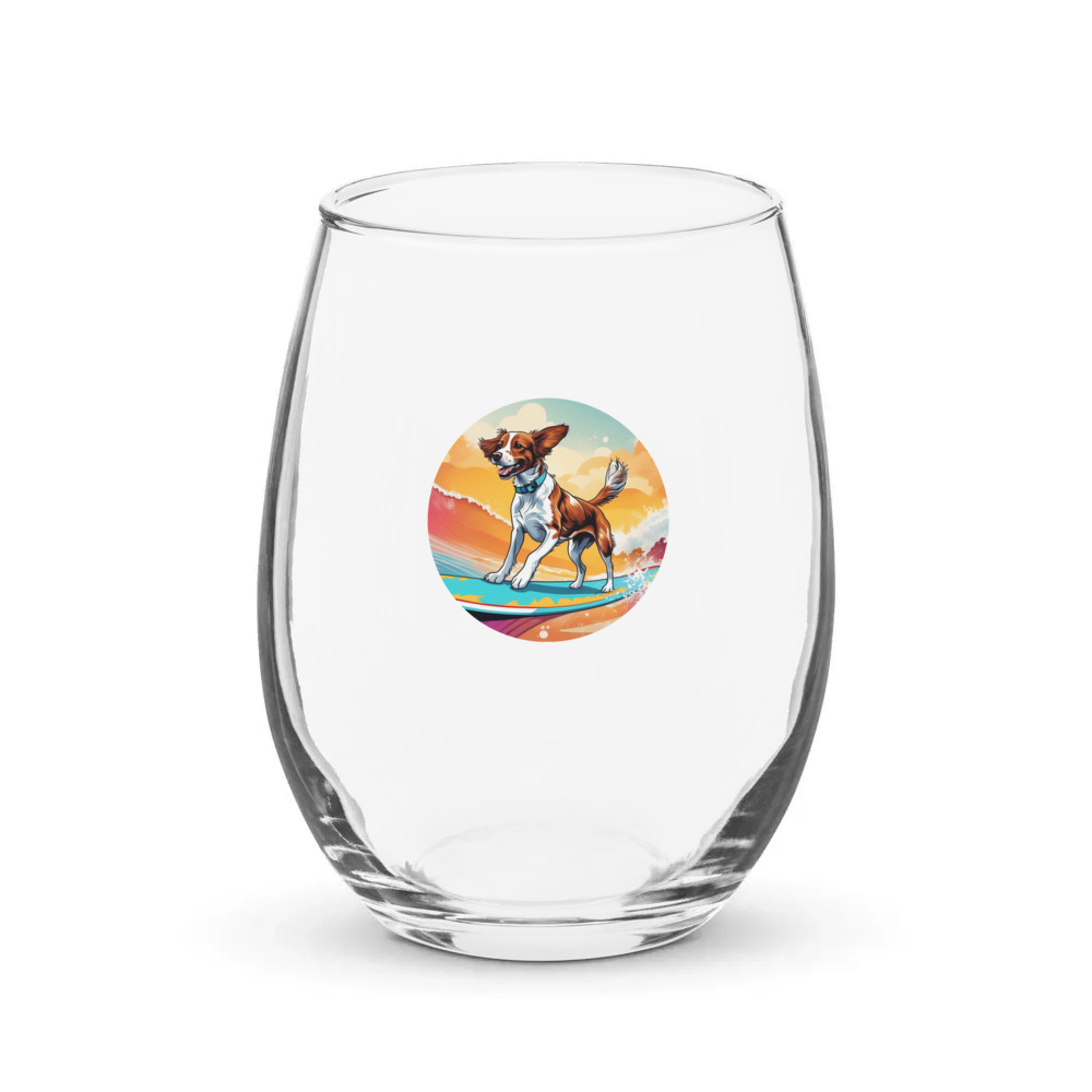 PugMug Custom Brittany Dog Stemless Wine Glass