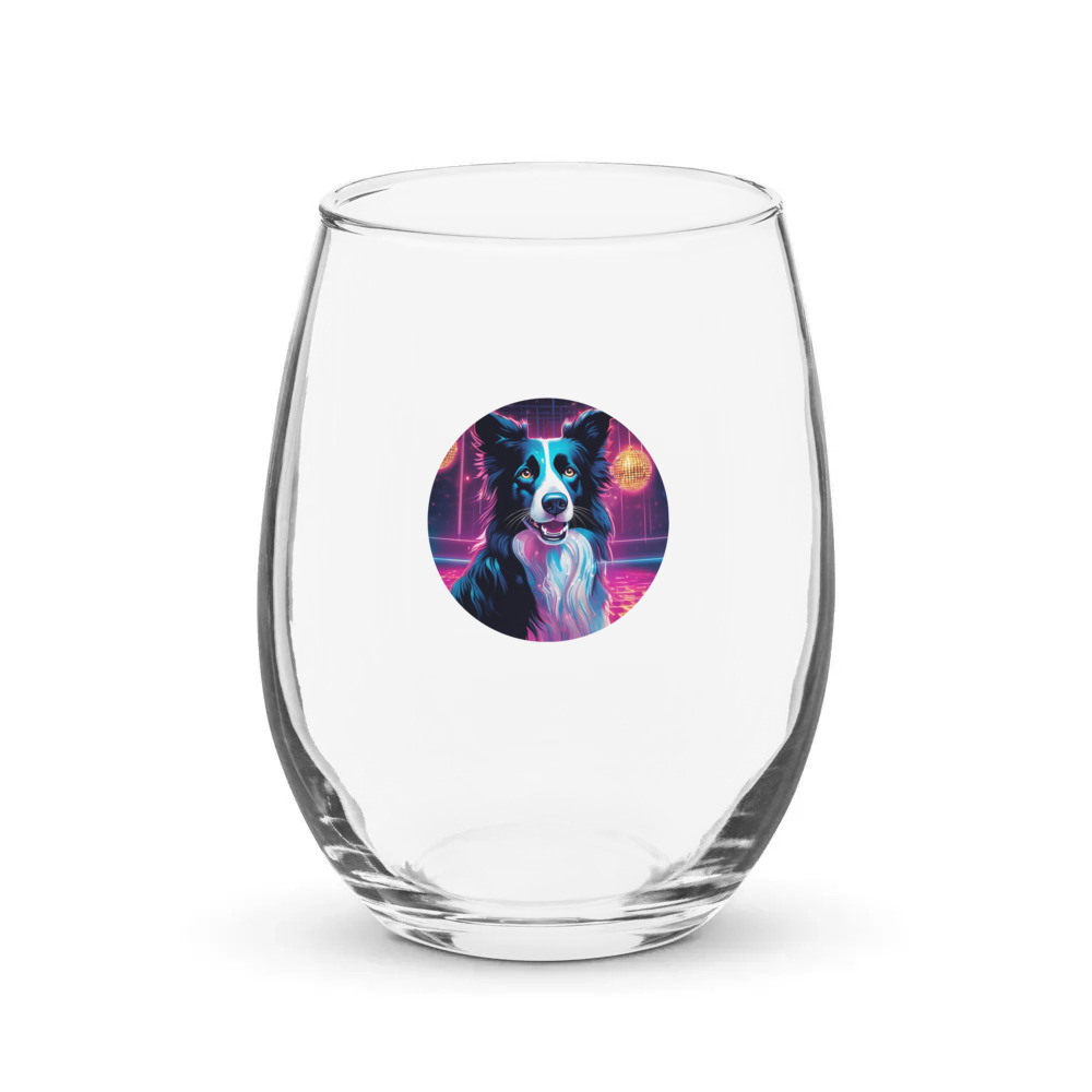 PugMug Custom Border Collie Stemless Wine Glass