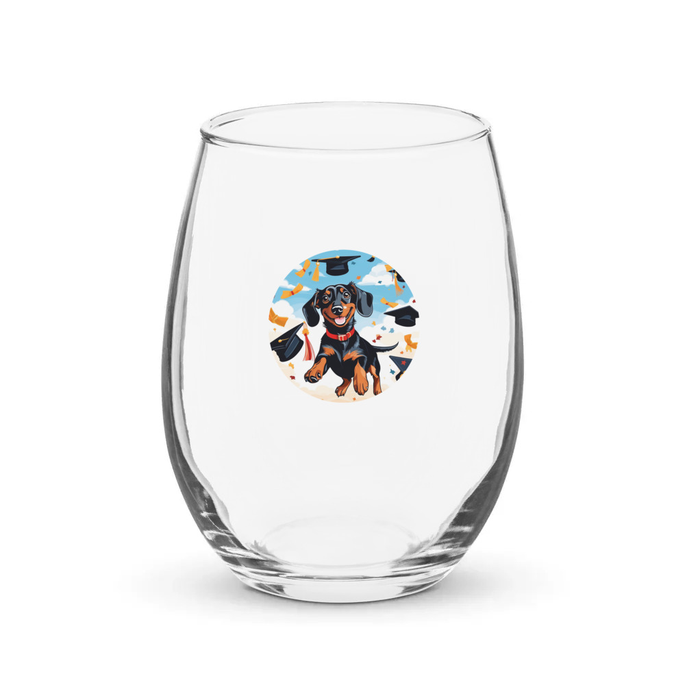 PugMug Custom Black Dachshund Stemless Wine Glass