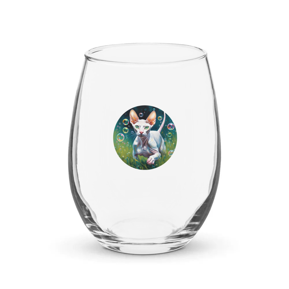 PugMug Custom White Sphynx Cat Stemless Wine Glass