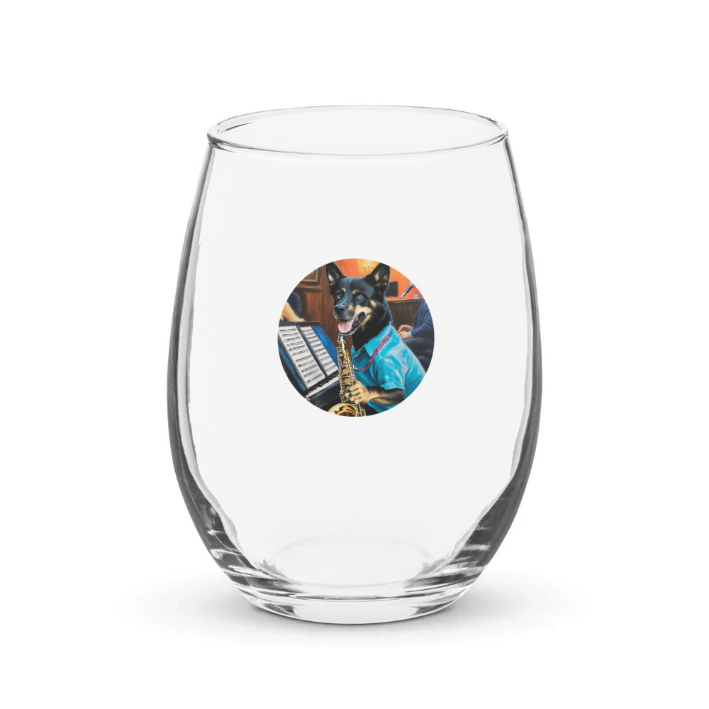 PugMug Custom Blue Stemless Wine Glass