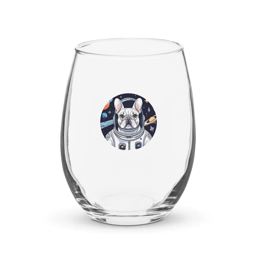 PugMug Custom White French Bulldog Stemless Wine Glass