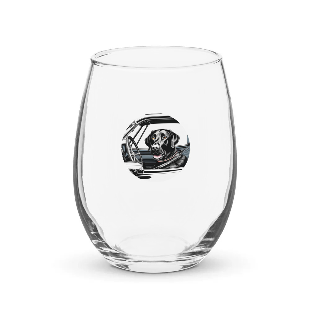 PugMug Custom Black Labrador Retriever Stemless Wine Glass