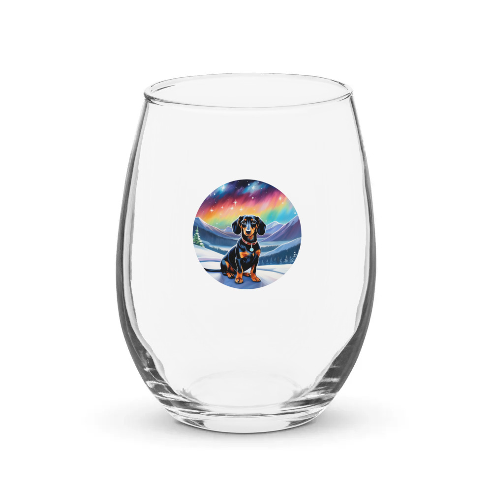 PugMug Custom Black Dachshund Stemless Wine Glass