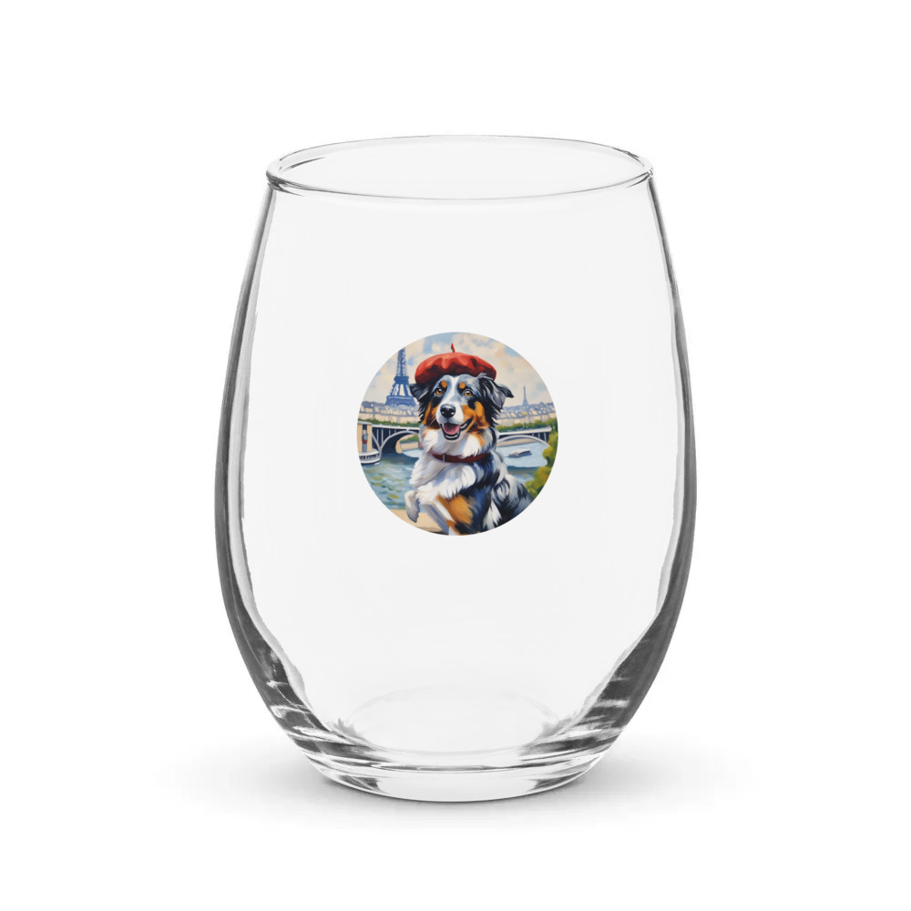 PugMug Custom Australian Shepherd Dog Stemless Wine Glass