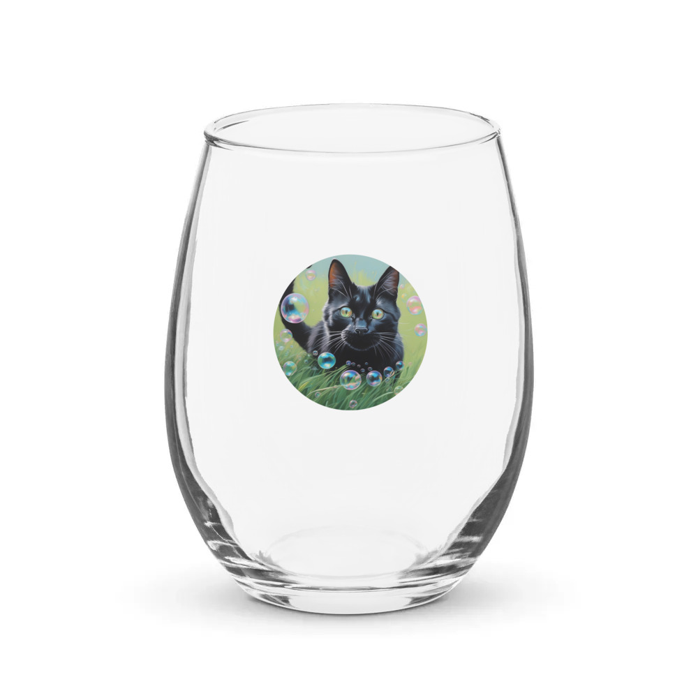 PugMug Custom Black Companion Cat Stemless Wine Glass