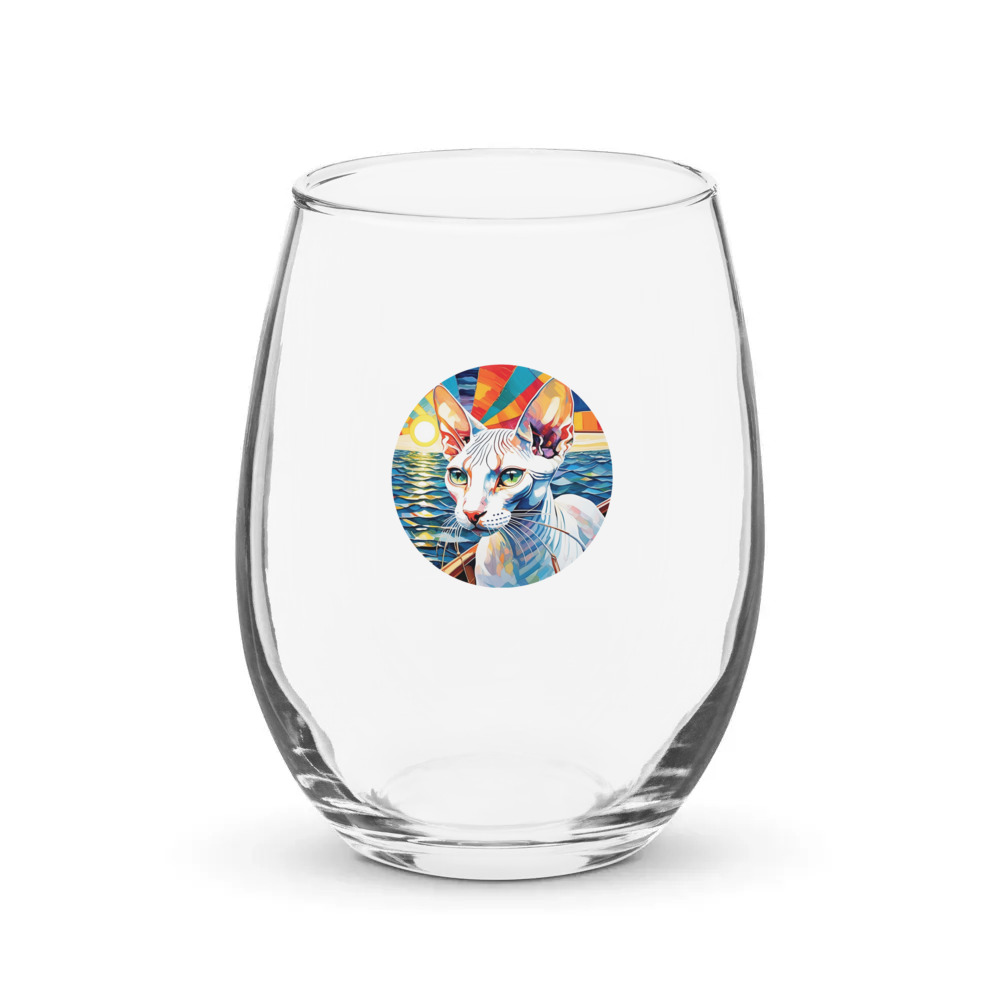 PugMug Custom White Sphynx Cat Stemless Wine Glass