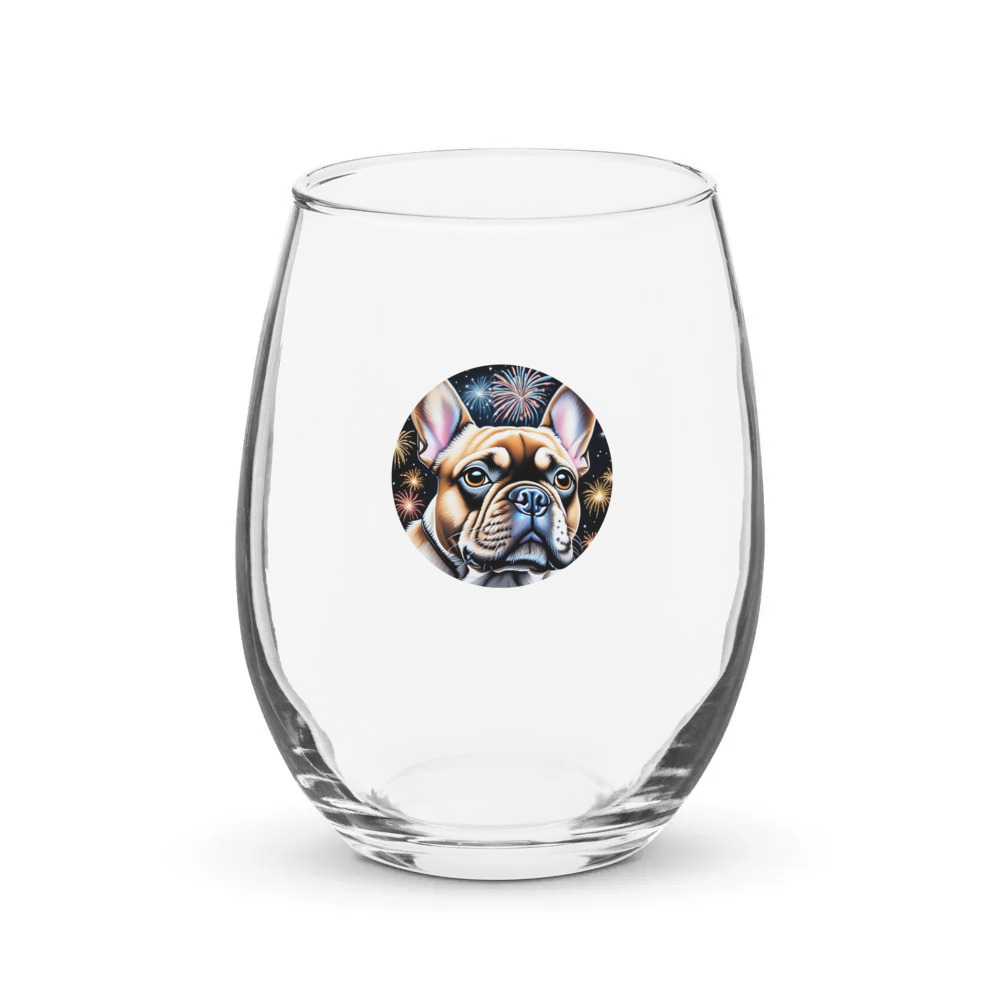 PugMug Custom Tan French Bulldog Stemless Wine Glass
