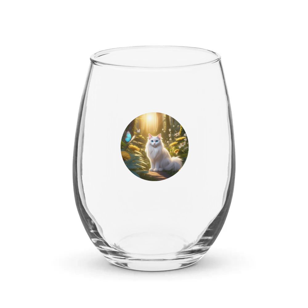 PugMug Custom White Ragdoll Cat Stemless Wine Glass