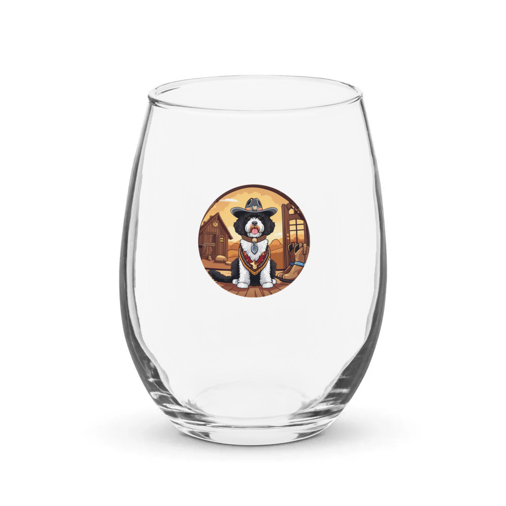 PugMug Custom Portuguese Water Dog Stemless Wine Glass