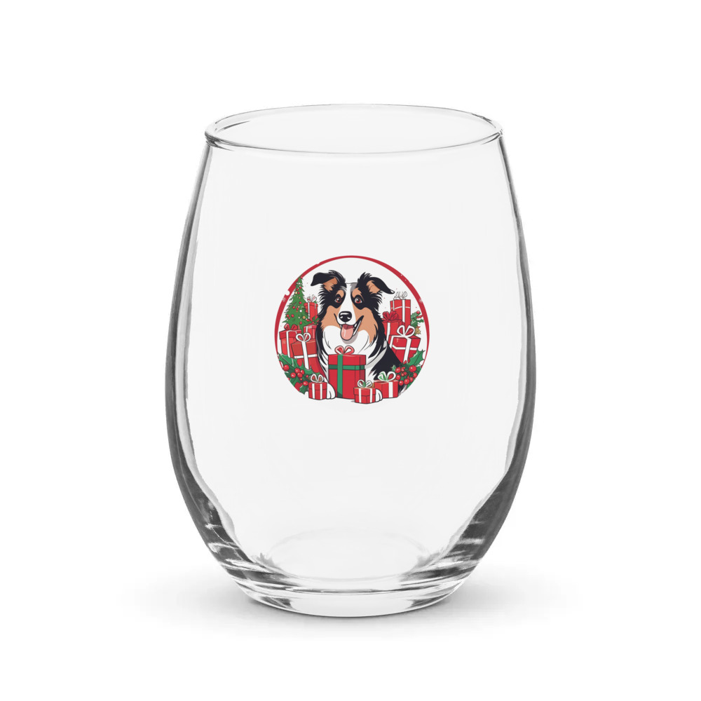 PugMug Custom Collie Stemless Wine Glass