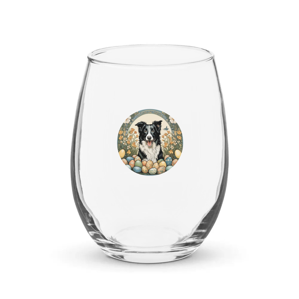 PugMug Custom Border Collie Stemless Wine Glass