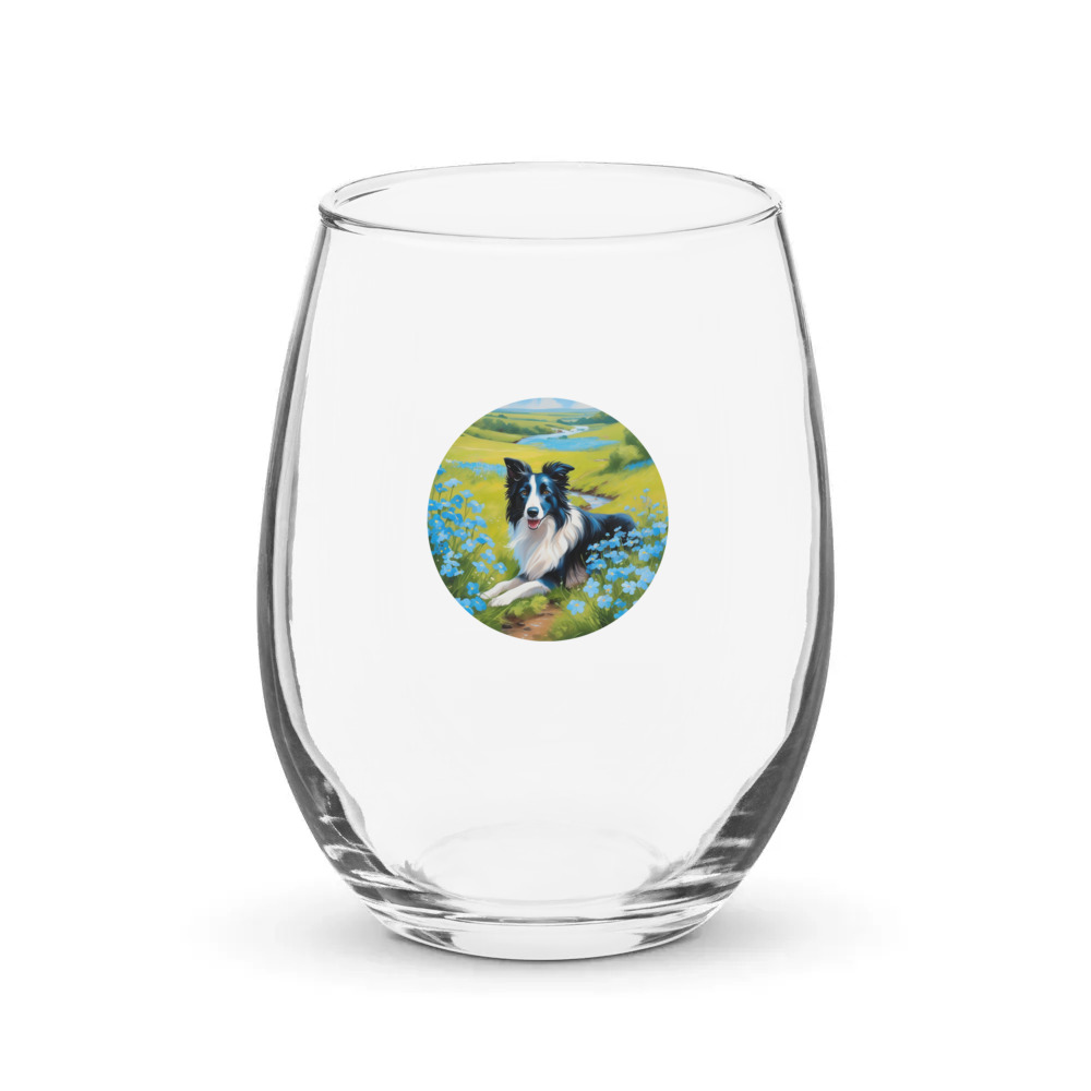 PugMug Custom Border Collie Stemless Wine Glass