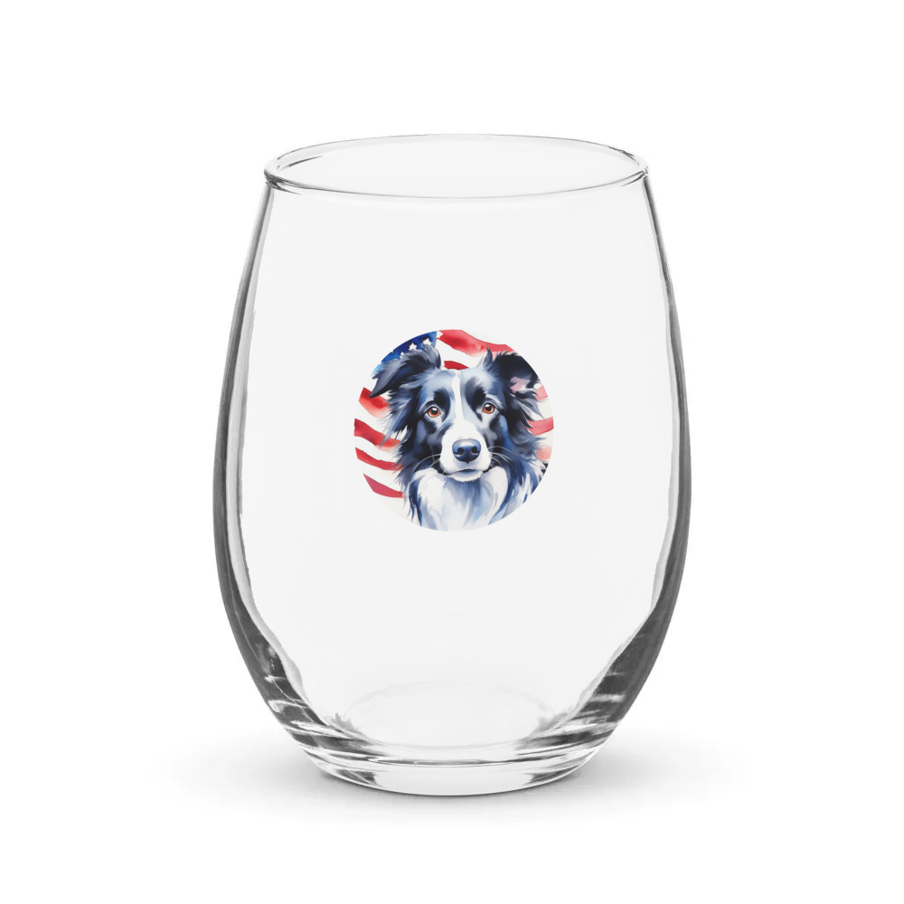 PugMug Custom Border Collie Stemless Wine Glass