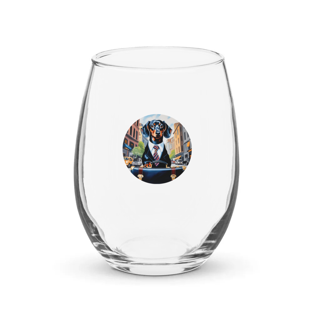 PugMug Custom Black Dachshund Stemless Wine Glass