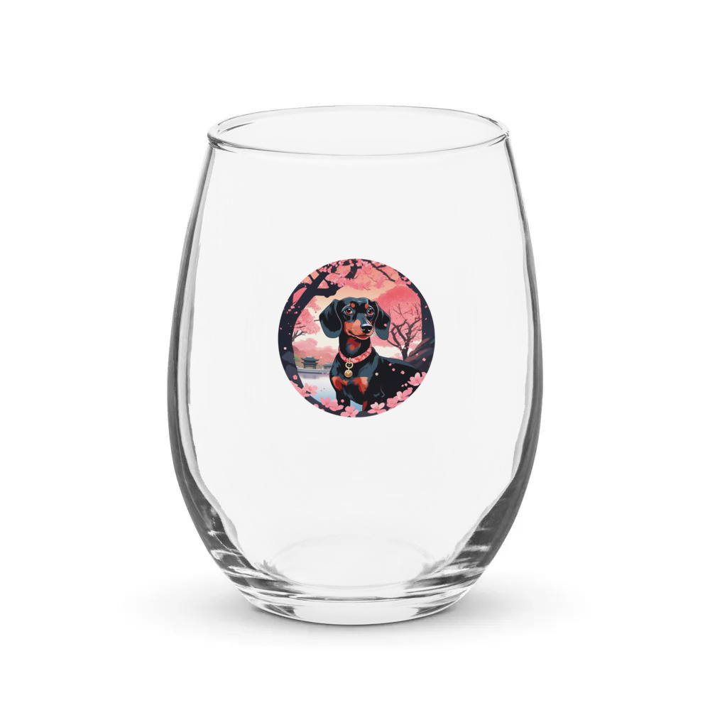 PugMug Custom Black Dachshund Stemless Wine Glass