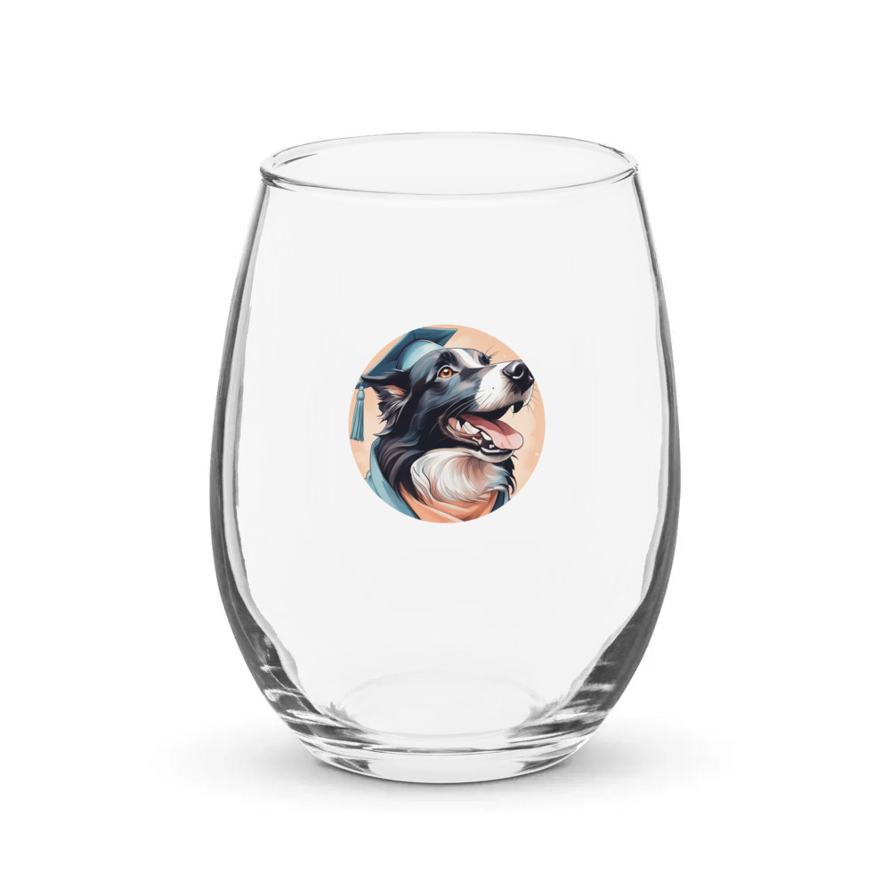 PugMug Custom Border Collie Stemless Wine Glass