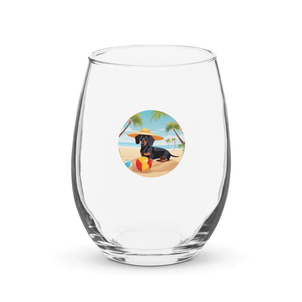 PugMug Custom Black Dachshund Stemless Wine Glass