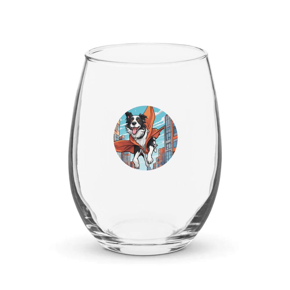 PugMug Custom Border Collie Stemless Wine Glass